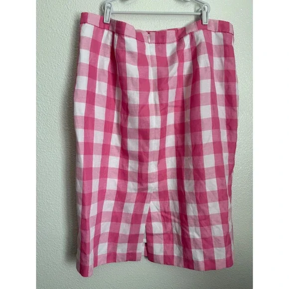 Talbots Pink White Gingham Check Pencil Skirt Size 16 Lined Back Vent Midi - Picture 10 of 10